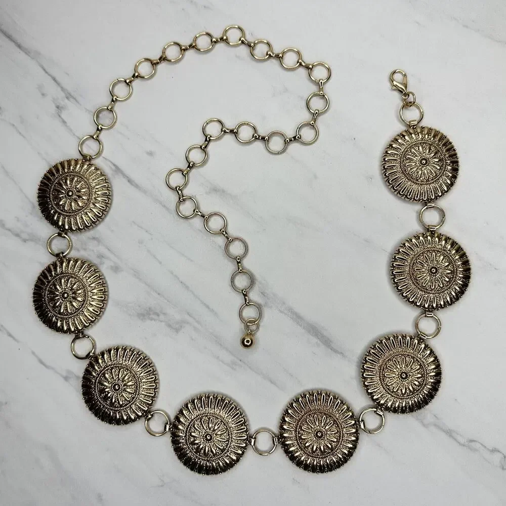 Flower Concho Sunburst Gold Chain Belt OS ✨